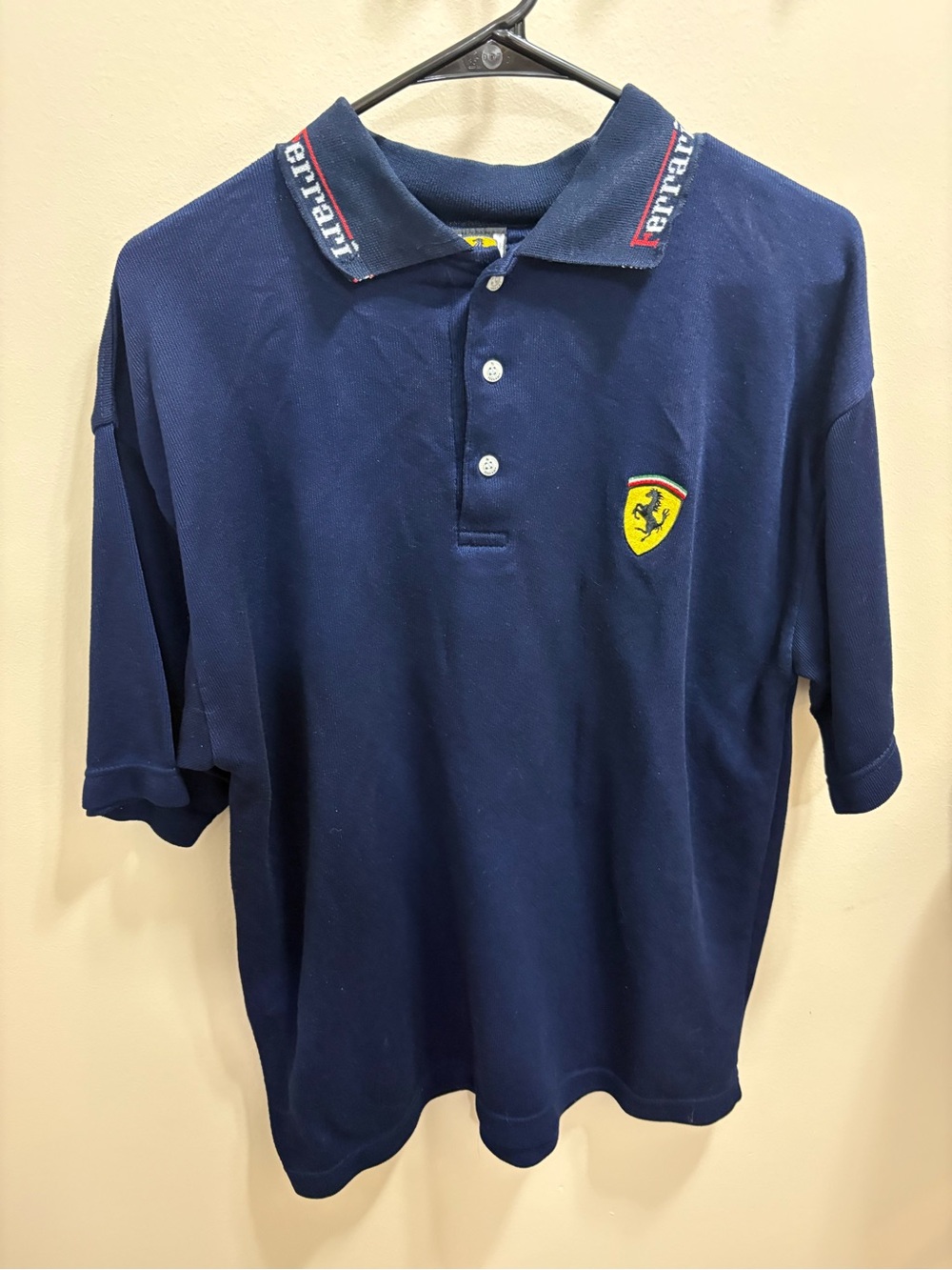 Ferrari Navy Short-Sleeve Polo with Shield Emblem